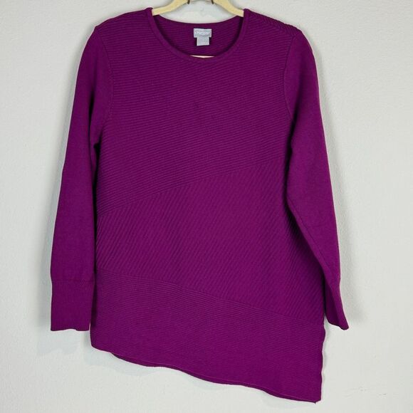 Chico’s Magenta Asymmetrical Ribbed Knit Sweater 1/M - Picture 1 of 8